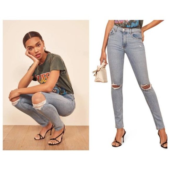 REFORMATION Miami Destroyed High Rise Distressed Skinny Jeans | Size 28 - Picture 1 of 9